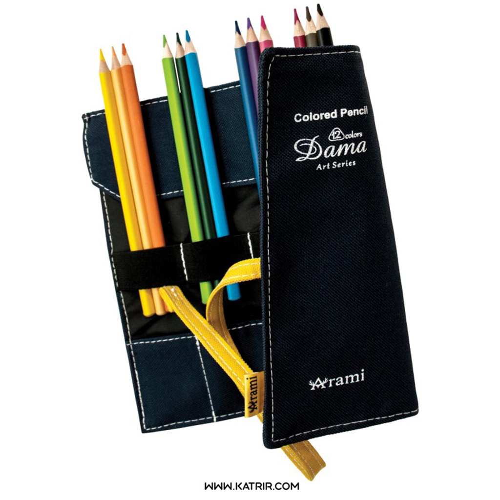 مداد رنگی آرامی ( Arami ) مدل داما 12 رنگ با جامدادی پارچه ای