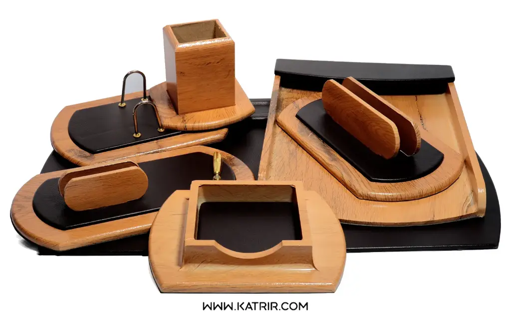 ست رومیزی اداری ، مدل چوب و چرم ، کارمندی ، 7 تکه