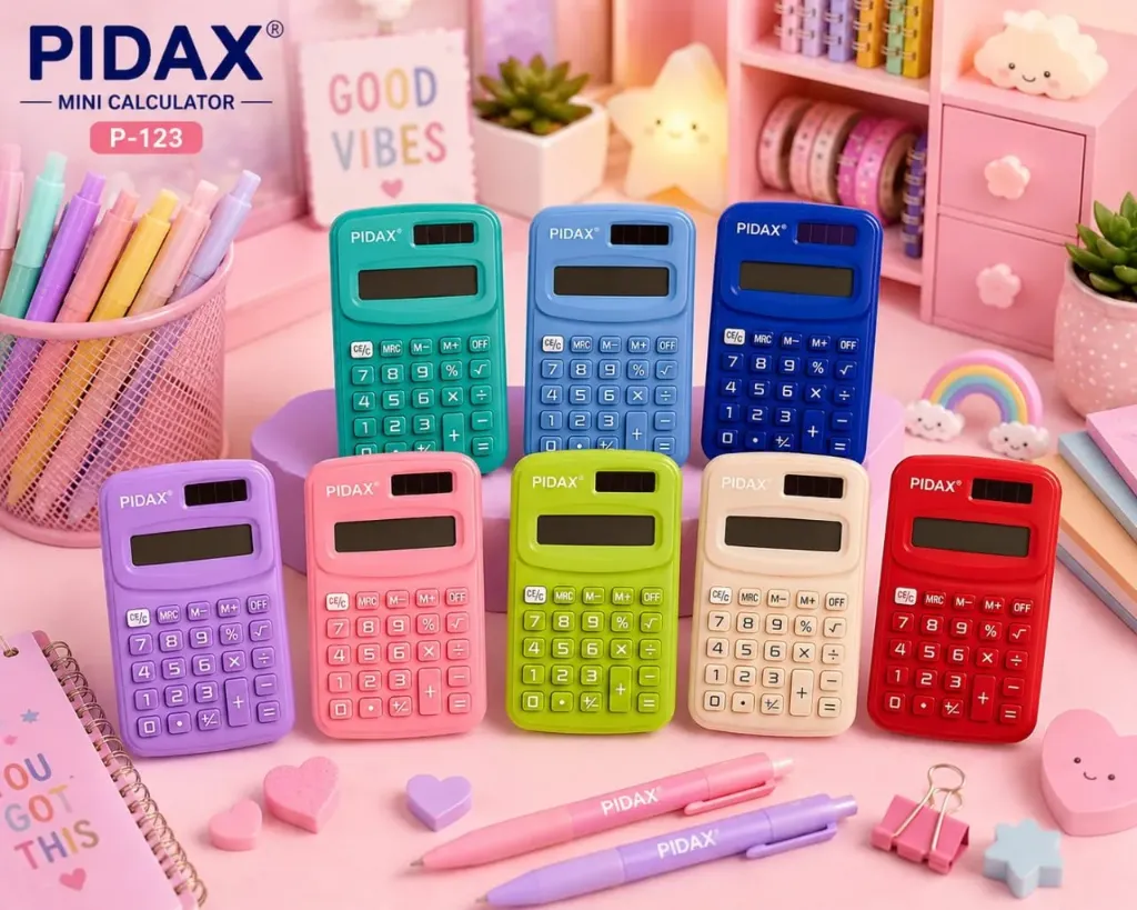 ماشین حساب پیداکس ( Pidax ) مدل جیبی ، رنگی ، کد 123 (صورتی)
