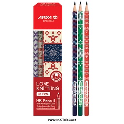 مداد مشکی طرحدار آریا ( Arya ) مدل بافتنی ( Love Knitting ) - کد 3046 ( بسته 12 عددی )