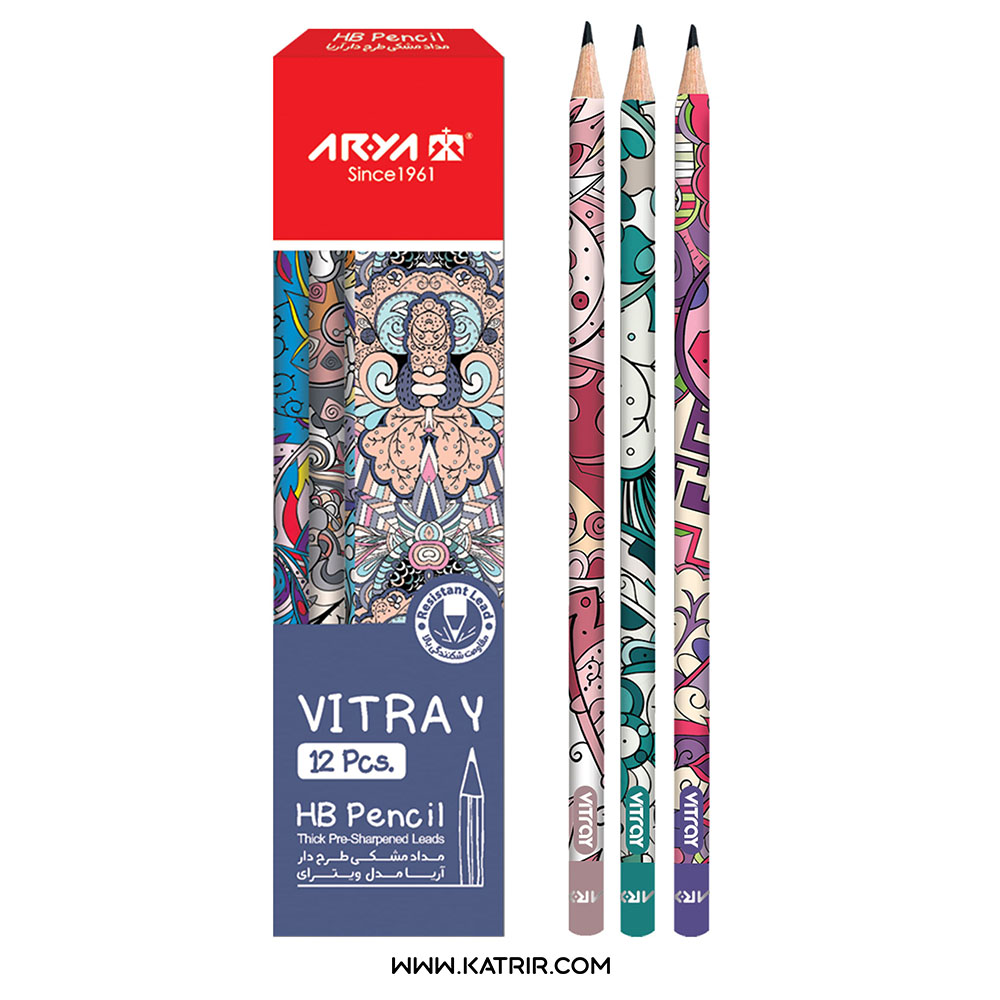 مداد مشکی طرحدار آریا ( Arya ) مدل ویترای ( Vitray ) - کد 3042 ( بسته 12 عددی )