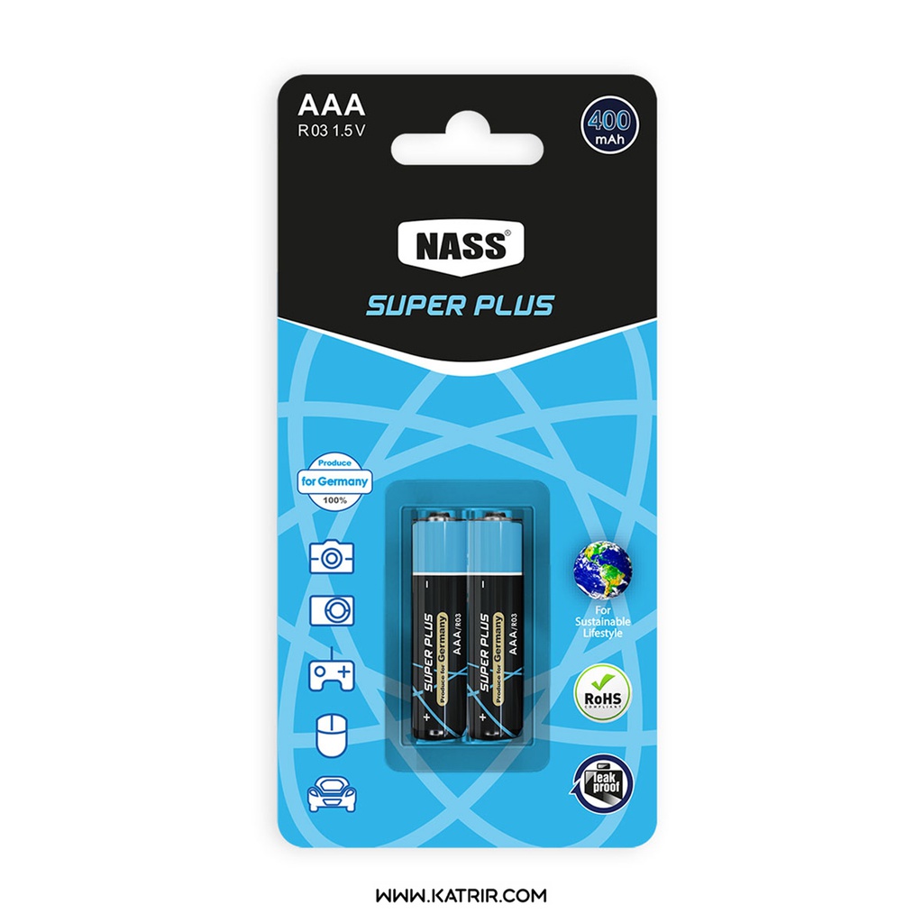 باتری ناس ( NASS ) مدل نیم قلمی سوپر پلاس ، کارتی 2 عددی
