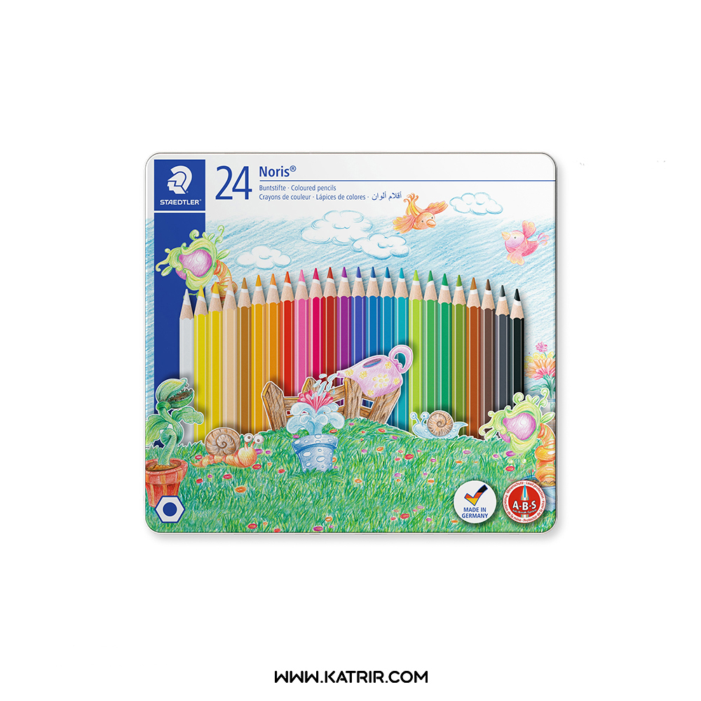 مداد رنگی استدلر ( staedtler )  مدل نوریس ، جعبه فلزی ، 24 رنگ ، کد 145CM24