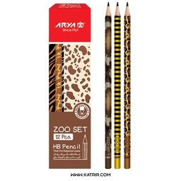 مداد مشکی طرحدار آریا ( Arya ) مدل باغ وحش ( ZooSet ) - کد 3045 ( بسته 12 عددی )