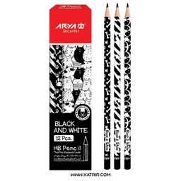 مداد مشکی طرحدار آریا ( Arya ) مدل سیاه و سفید ( Black &amp; White ) - کد 3049 ( بسته 12 عددی )