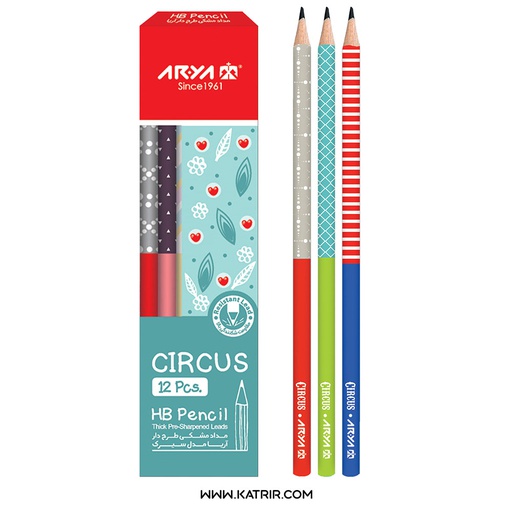 مداد مشکی طرحدار آریا ( Arya ) مدل سیرک ( Circus ) - کد 3043 ( بسته 12 عددی )