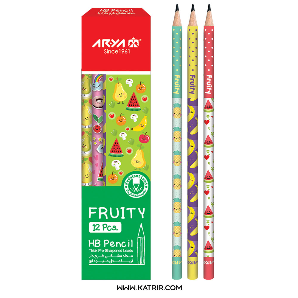 مداد مشکی طرحدار آریا ( Arya ) مدل میوه ای ( Fruity ) - کد 3048 ( بسته 12 عددی )
