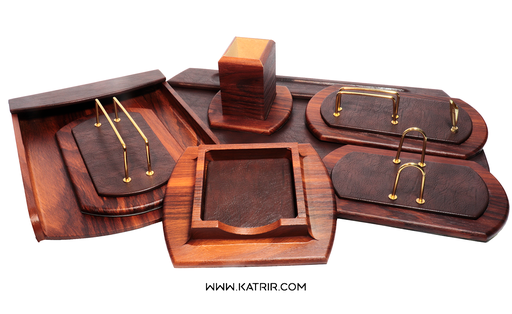ست رومیزی اداری ، مدل چوب و چرم ، کارمندی ، 7 تکه