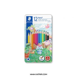 مداد رنگی استدلر ( staedtler )  مدل نوریس ، جعبه فلزی ، 12 رنگ ، کد 145AM12